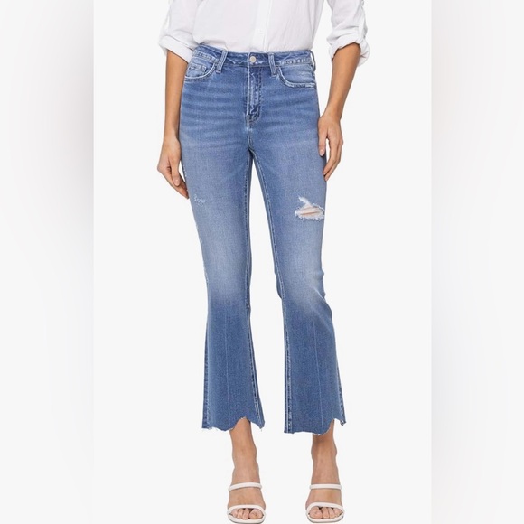 Flying Monkey Denim - Women's Flying Monkey Kick Flare Blue Distressed Jeans 26